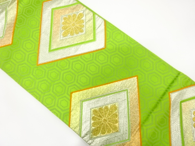 JAPANESE KIMONO / ANTIQUE FUKURO OBI / SILK / WOVEN RHOMBUS